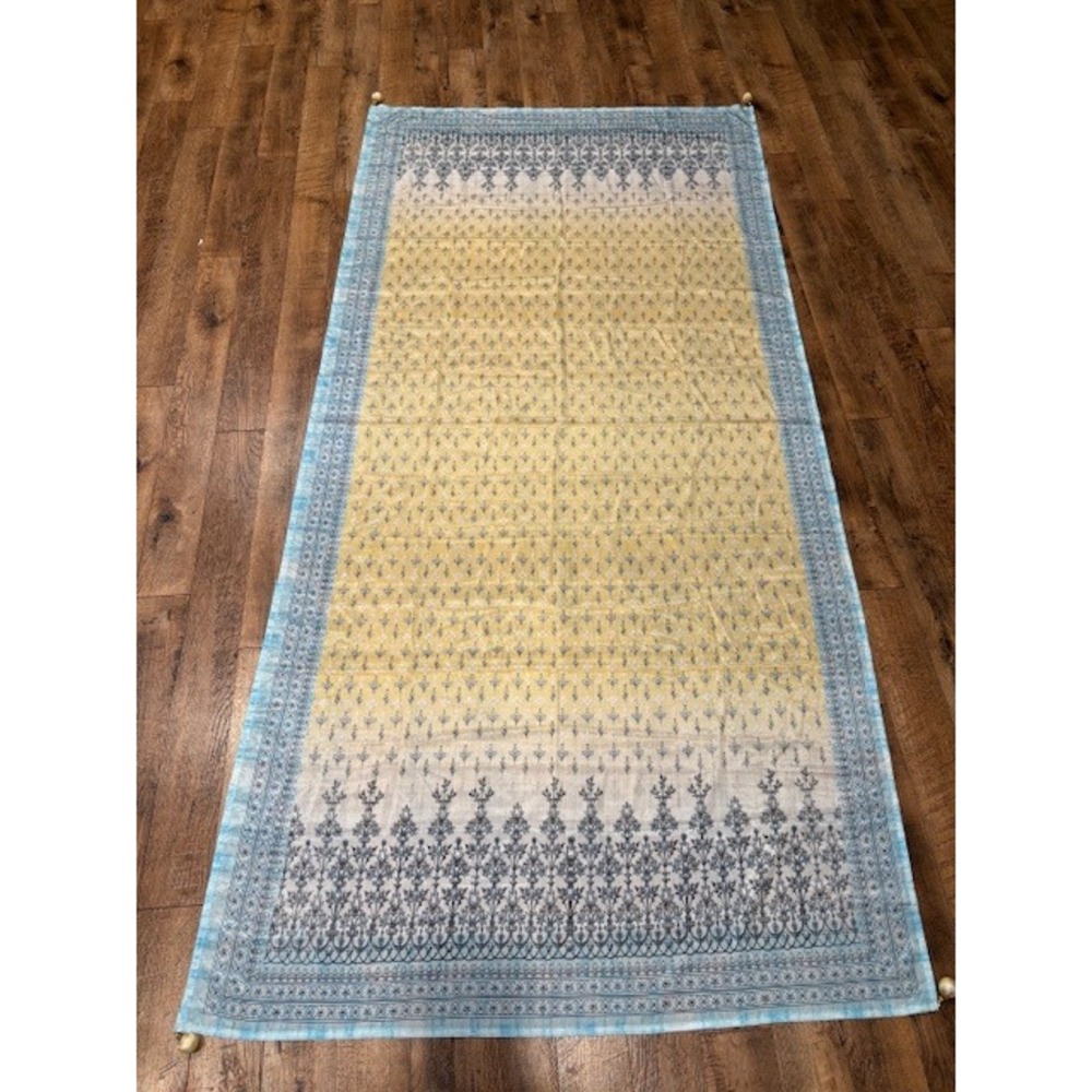 Bohemian Yellow Blue Floral Print Scarf Shawl Tassel Trim Boho